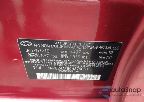 2016 Hyundai Sonata Se из США, поврежденный, VIN 5NPE24AF8GH376033